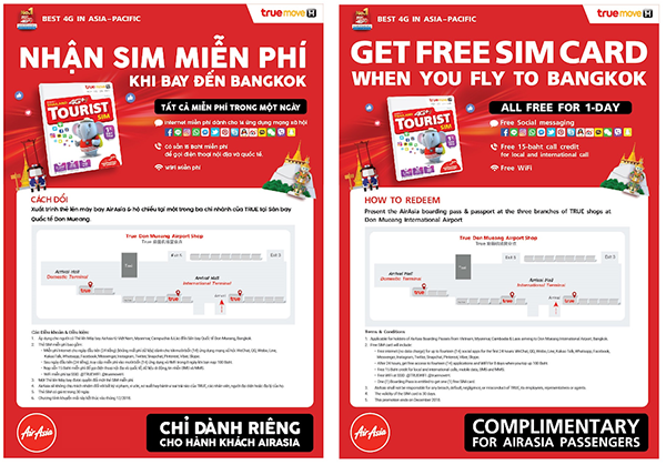 Miễn phí Sim Card 4G khi bay hãng Air Asia