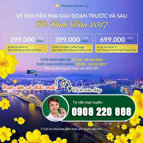 vietnam airlines khuyen mai ve may bay giai doan truoc và sau tet dinh dau 2016