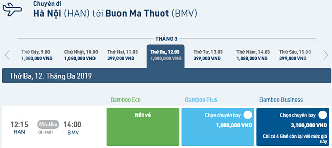 Vé máy bay đi Buôn Mê Thuột Bamboo Airways