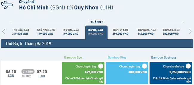 Vé máy bay TpHCM Quy Nhơn Bamboo Airways