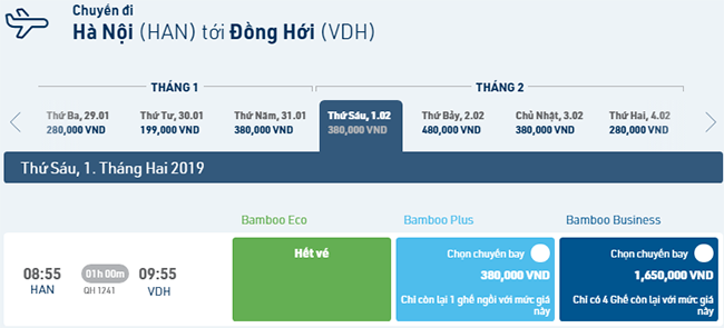 Vé máy bay Tết đi Đồng Hới Bamboo Airways