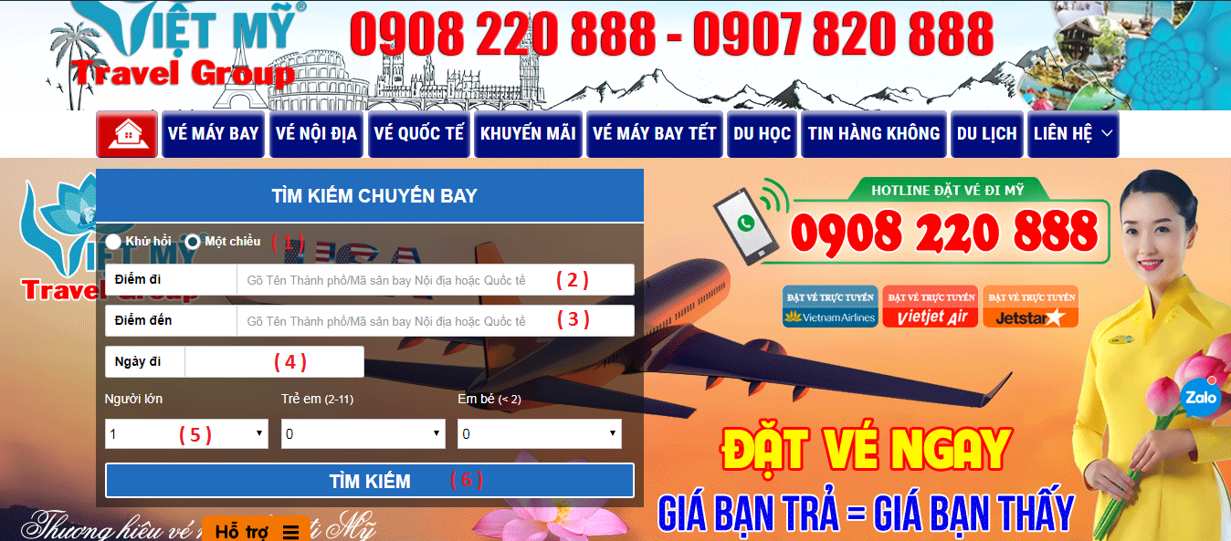 đặt vé máy bay online vemaybayvietmy.com