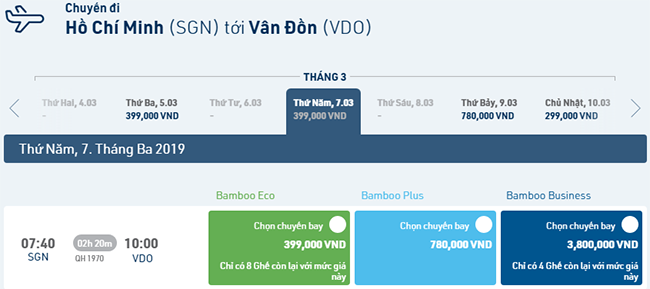 Vé máy bay Bamboo Airways Sài Gòn đi Vân Đồn