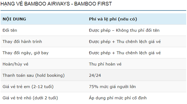 Điều kiện vé máy bay Bamboo Business