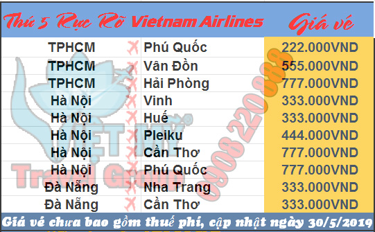 bảng Vietnam Airlines Khuyến mãi thứ 5 rực rỡ giảm 50 giá vé