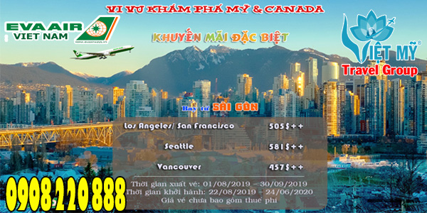 Eva Air khuyến mãi đặc biệt vé bay đến Mỹ và Canada
