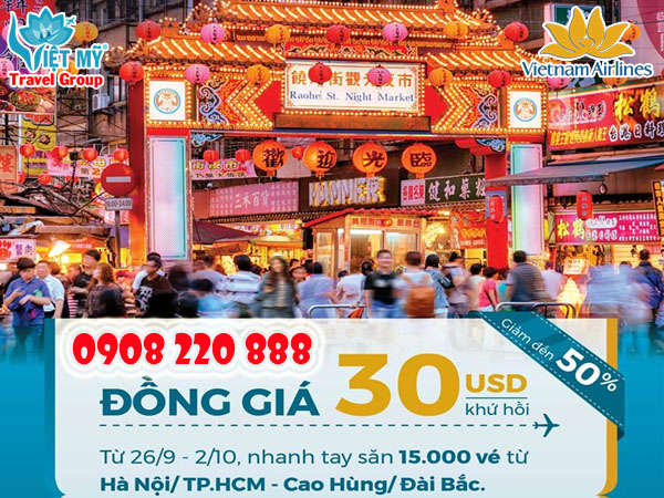 Vietnam Airlines khuyến mãi đồng giá 30 USD đi Đài Loan
