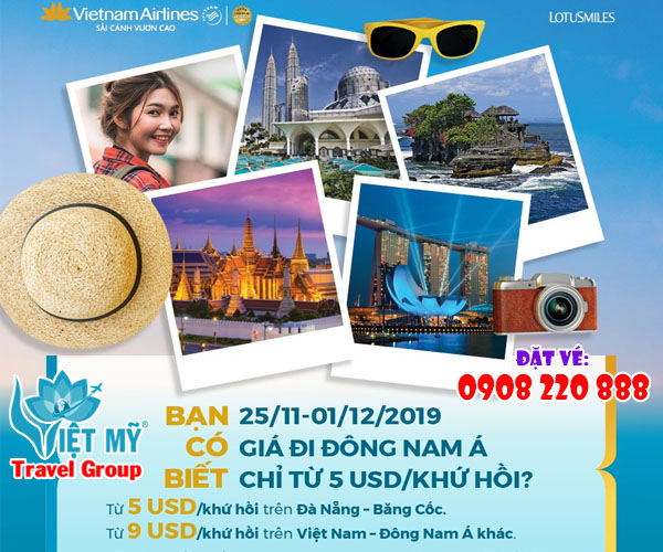 Vietnam Airlines ưu đãi vé đi Đông Nam Á chỉ từ 5USD