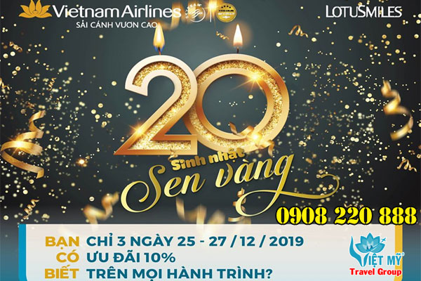 Vietnam Airlines giảm 10% mừng sinh nhật Bông Sen Vàng