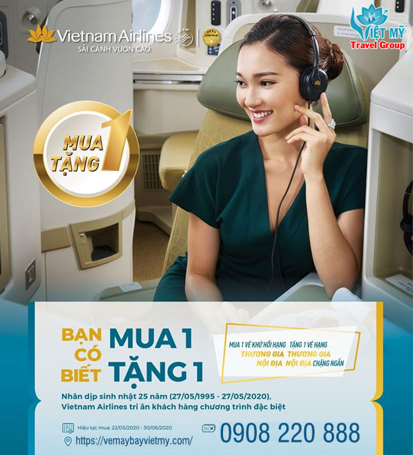 Vietnam Airlines ưu đãi mua 1 tặng 1 hạng Thương gia