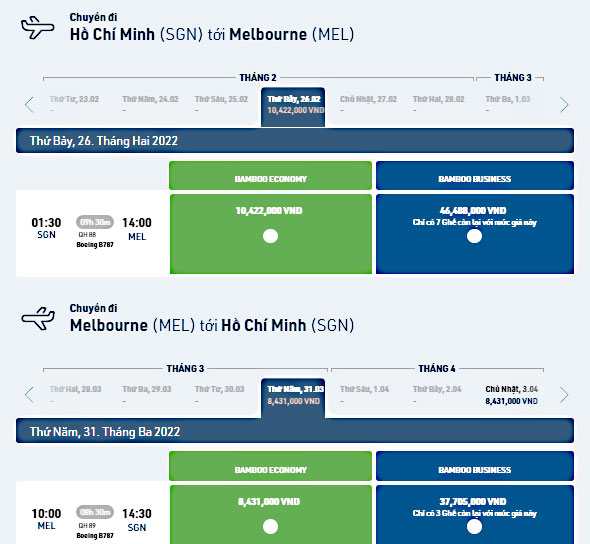 Giá vé máy bay giữa TP.HCM - Melbourne