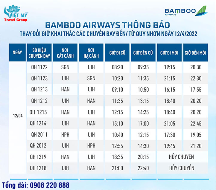 Bamboo Airways thay đổi các chuyến bay tới Quy Nhơn 