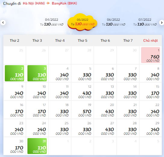 Giá ưu đãi vé máy bay Hà Nội đi Bangkok