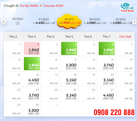 Giá vé máy bay từ Hà Nội đi Fukuaka