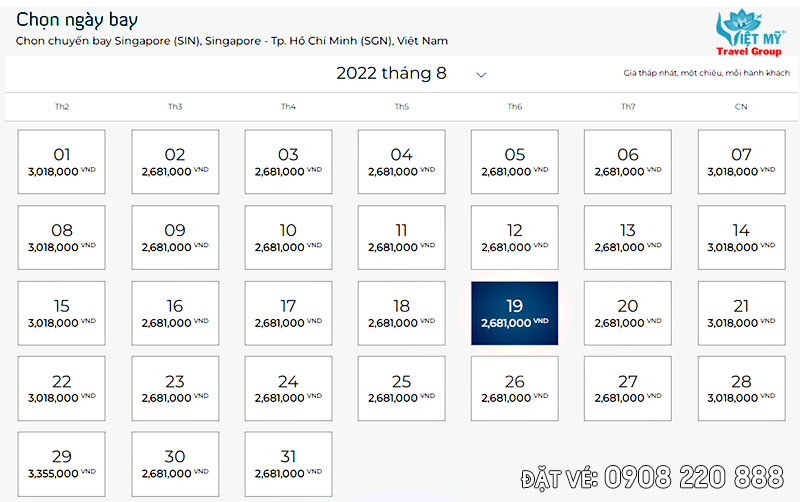 Giá vé máy bay từ Singapore về TP.HCM hãng Vietnam Airlines