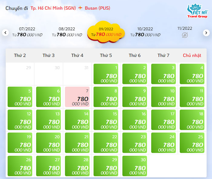 Giá vé máy bay từ TPHCM đi Busan hãng Vietjet