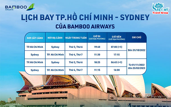 Lịch bay giữa TPHCM - Sydney của Bamboo