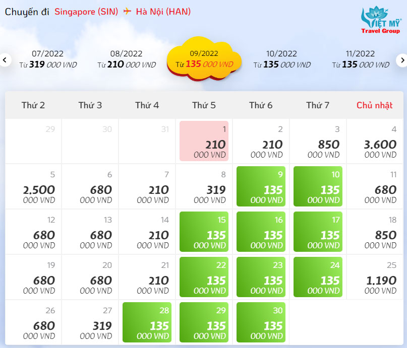 Vé rẻ nhất hãng Vietjet Air từ Singapore đi Hà Nội