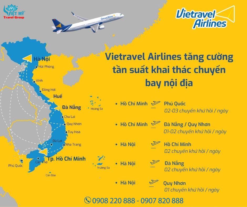 Vietravel Airlines tăng tần suất bay mùa hè