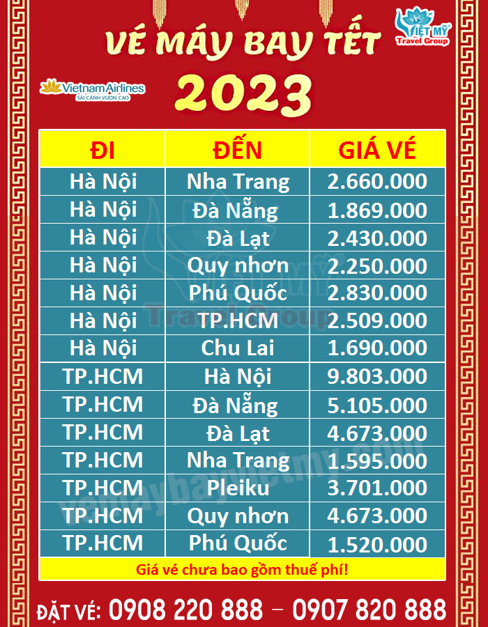 Bảng giá vé máy bay Tết Nguyên Đán 2023 của Vietnam Airlines