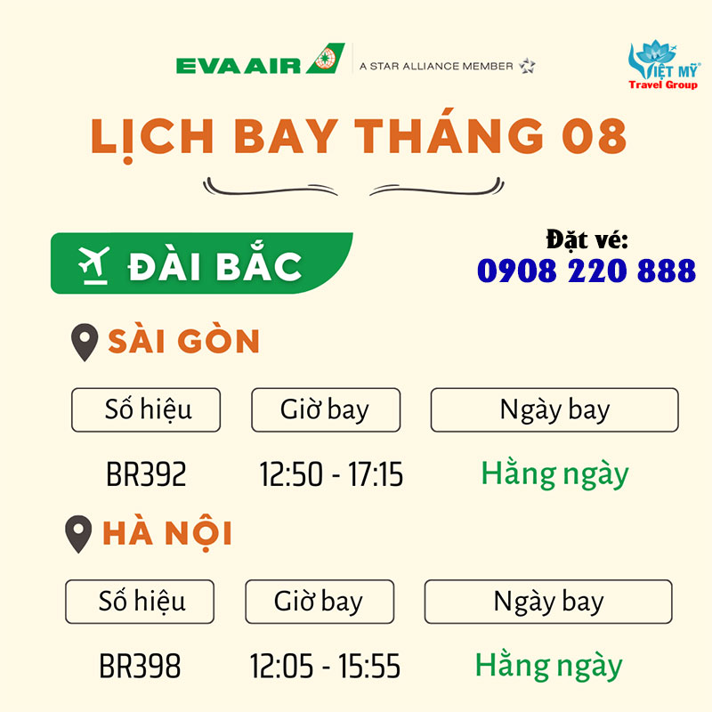 Cập nhật lịch bay tháng 8 giữa Việt Nam - Đài Bắc