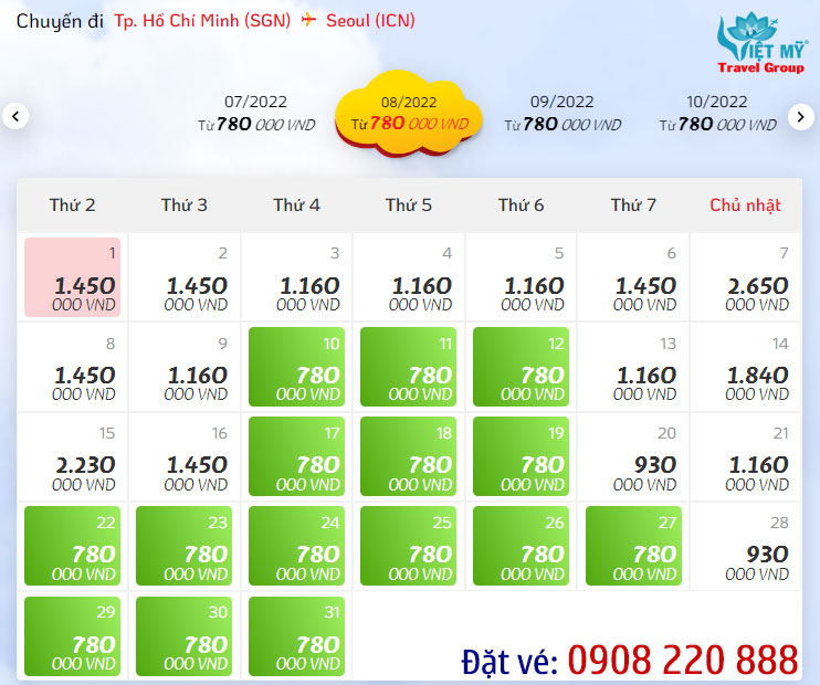 Giá vé máy bay hãng Vietjet từ Sài Gòn đi Incheon