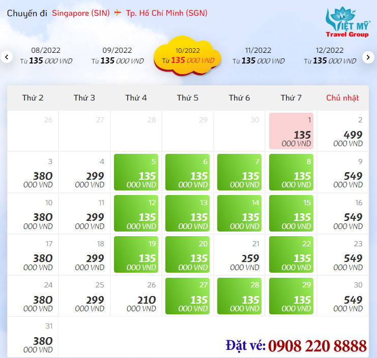 Giá vé máy bay Vietjet từ sân bay Changi về Tân Sơn Nhất