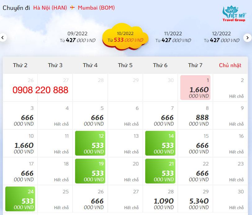 Giá vé máy bay Hà Nội đi Mumbai hãng Vietjet Air tại Việt Mỹ