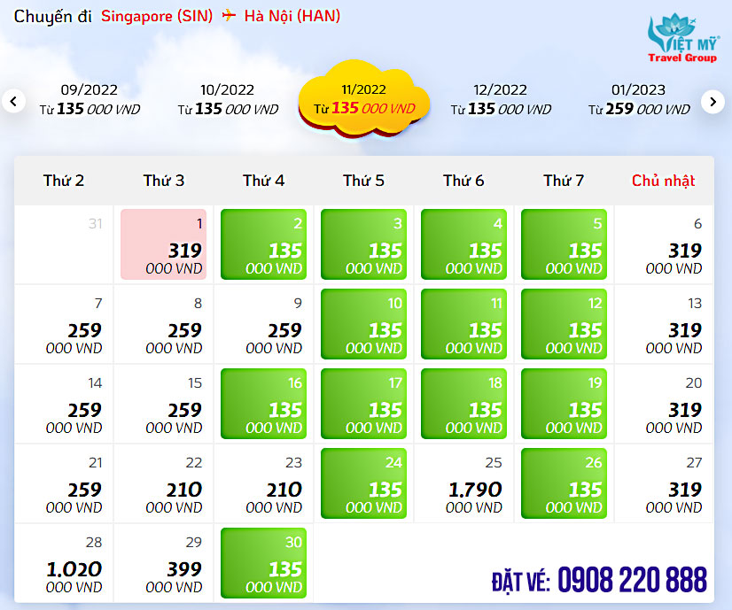 Giá vé máy bay Vietjet từ sân bay Changi về Nội Bài
