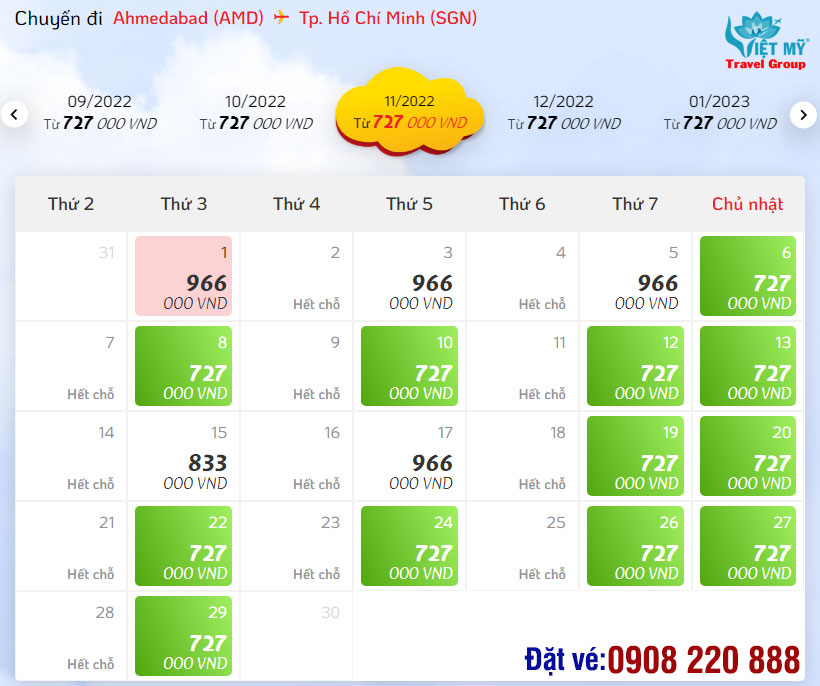 Giá vé máy bay từ Ahmedabad đến TP.HCM
