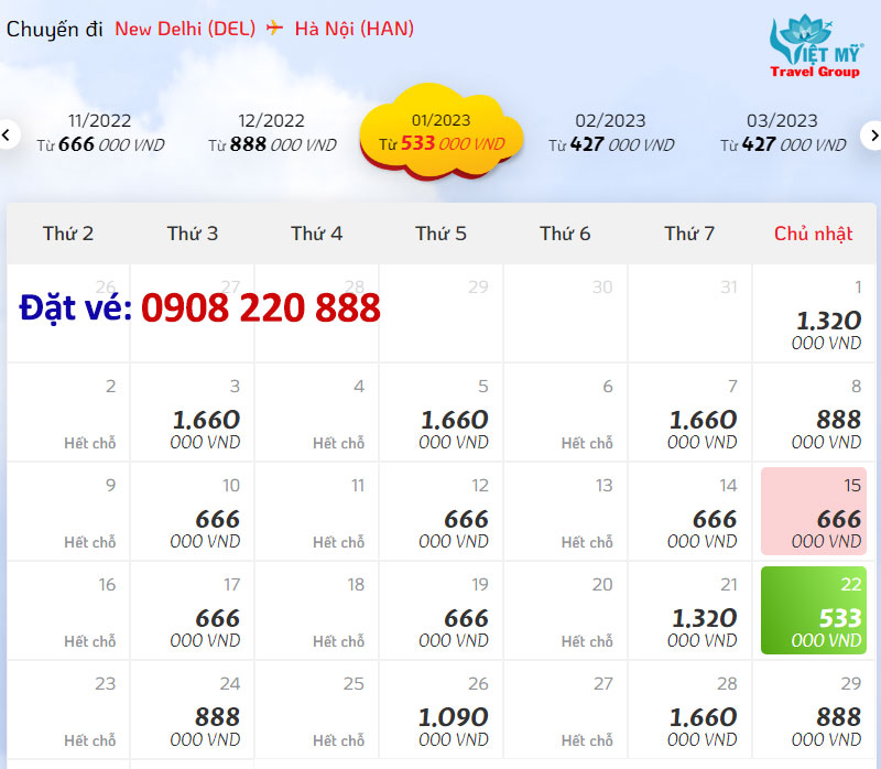 Giá vé Vietjet từ New Delhi về Hà Nội