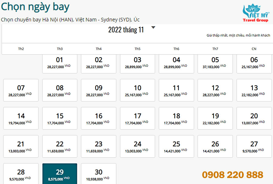 Giá vé máy bay từ Hà Nội đi Sydney tháng 11