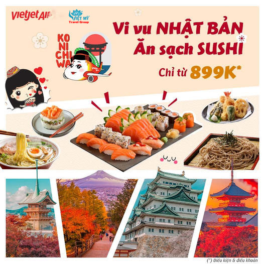 Tìm vé máy bay giá rẻ đi Nhật hãng Vietjet Air tại Việt Mỹ