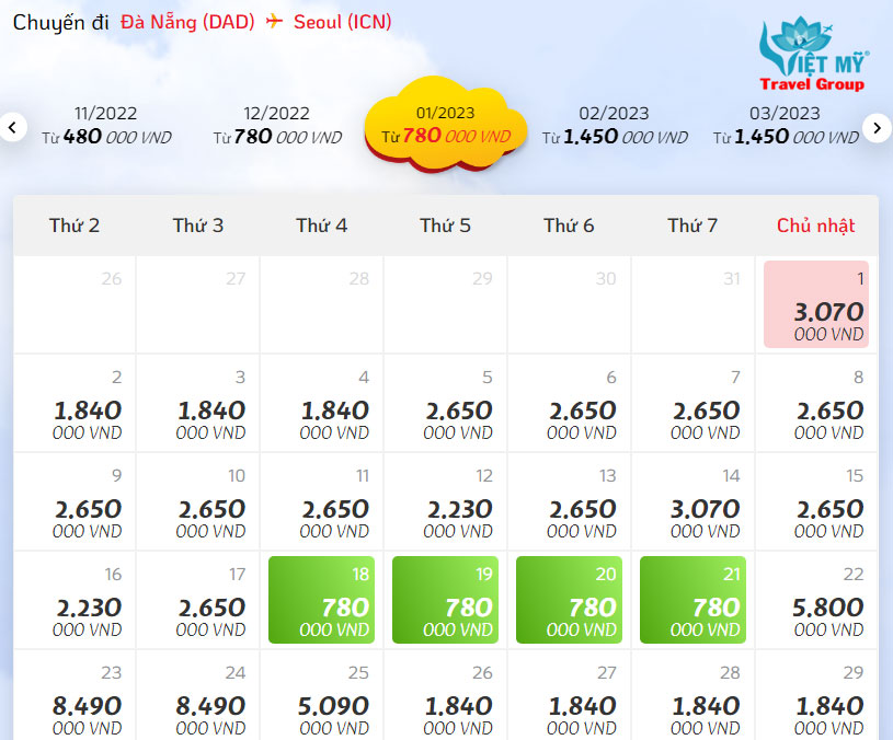 Giá vé máy bay Vietjet Air giá rẻ từ Đà Nẵng đi Seoul