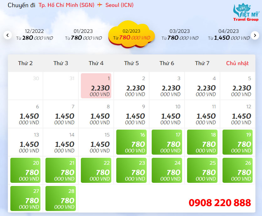 Giá vé máy bay Vietjet Air giá rẻ từ Sài Gòn đi Seoul
