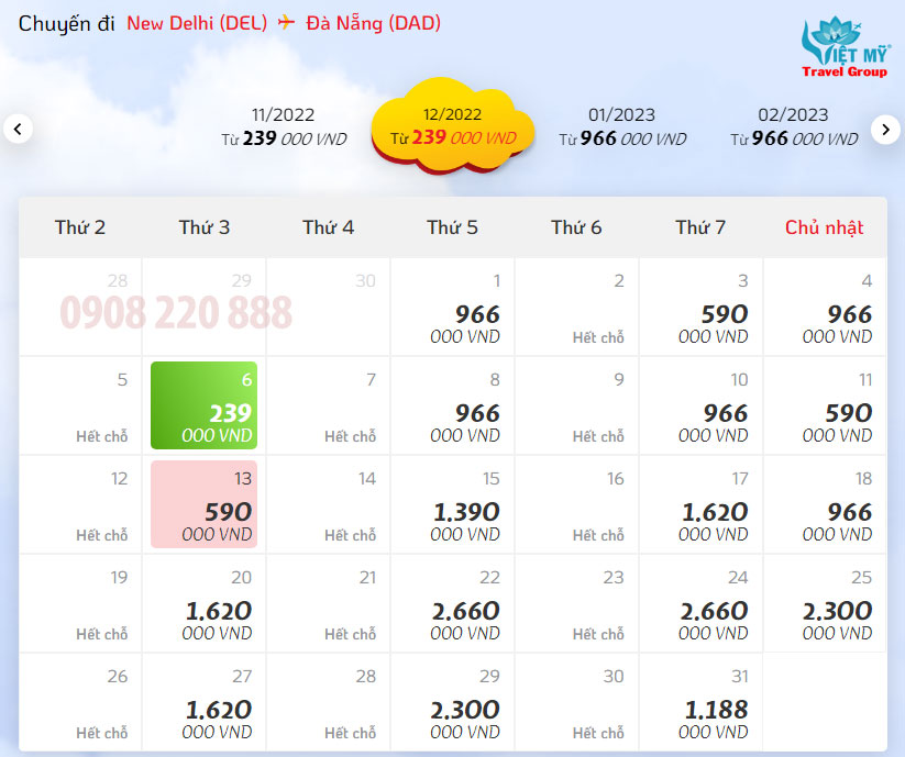 Giá vé máy bay Vietjet từ New Delhi về Đà Nẵng