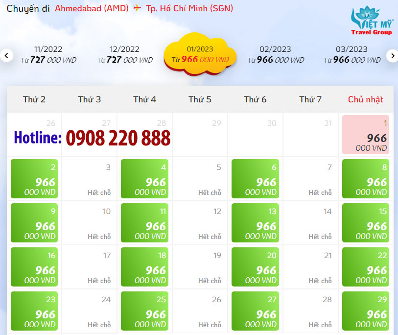 Giá vé máy bay hãng Vietjet từ Ahmedabad về Sài Gòn