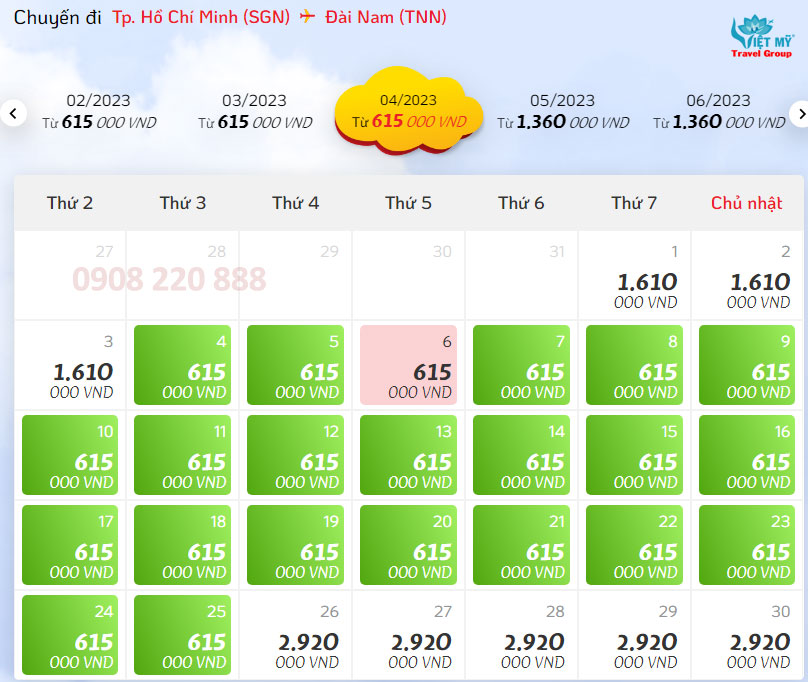 Giá vé Vietjet Air từ TPHCM đi Đài Nam giá rẻ nhất