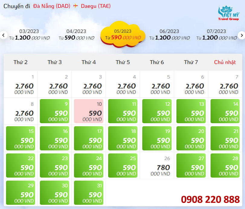 Giá vé máy bay Vietjet Air giá rẻ từ Đà Nẵng đi Daegu