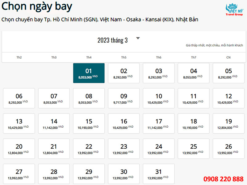 Giá vé máy bay Vietnam Airlines từ Sài Gòn đi Osaka tại Việt Mỹ