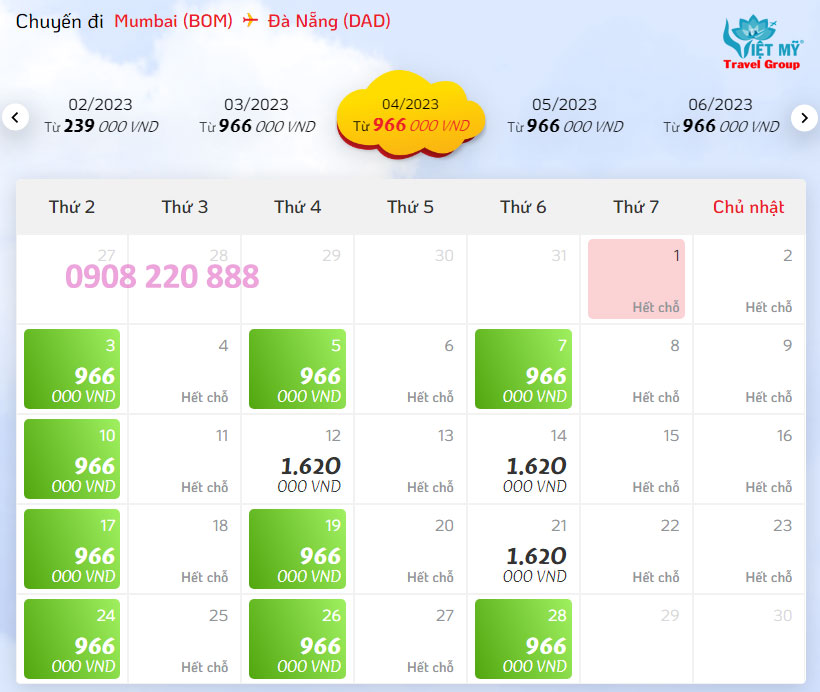 Giá vé máy bay hãng Vietjet Air từ Mumbai về Đà Nẵng