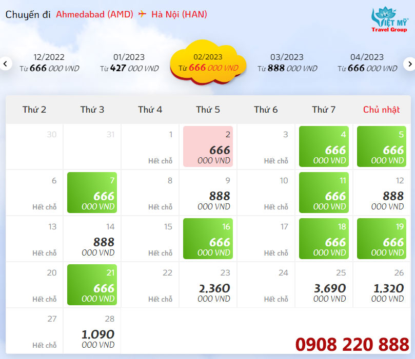 Giá vé máy bay từ Ahmedabad về sân bay Nội Bài hãng Vietjet