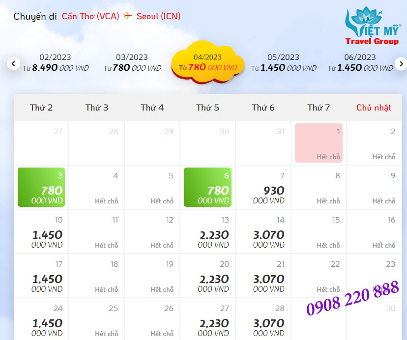 Giá vé máy bay Vietjet Air giá rẻ từ Cần Thơ đi Seoul