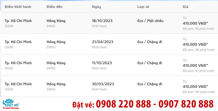 Bảng giá vé Vietjet ưu đãi vé bay đi Hong Kong