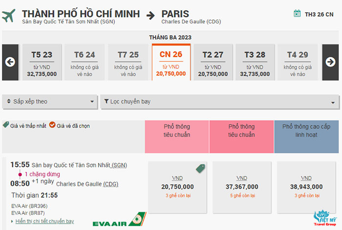 Giá vé chuyến bay ưu đãi vé máy bay đi Paris quá cảnh tại Đài Bắc