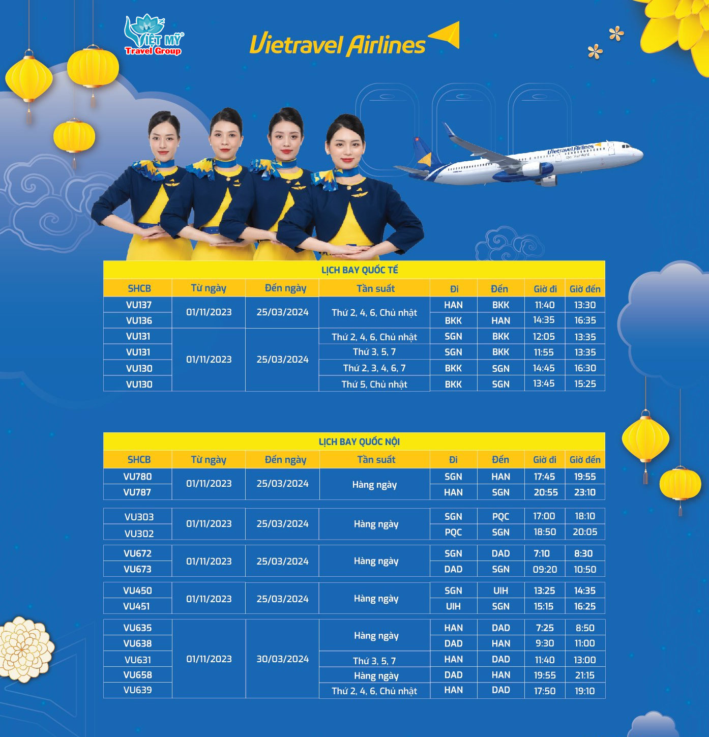 Lịch bay thương mại giai đoạn tháng 3 của Vietravel Airlines