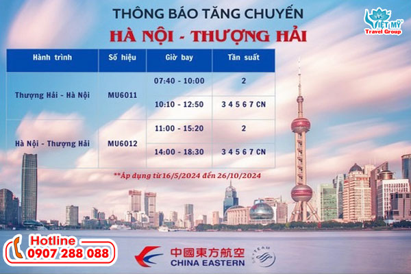 China Eastern Airlines tăng chuyến bay giữa Hà Nội - Thượng Hải