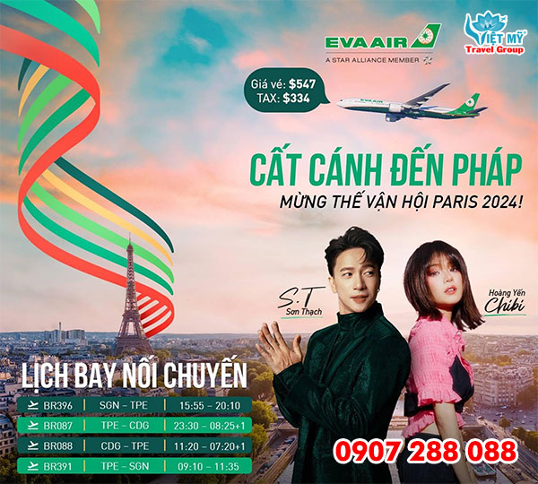 Lịch bay và giá vé ưu đãi đến Pháp của Eva Air
