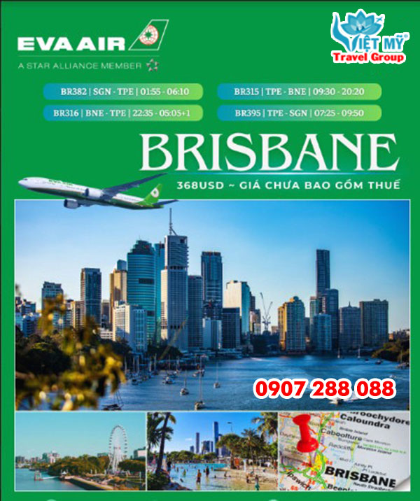 EVA AIR ưu đãi vé máy bay tháng 7 đi Brisbane
