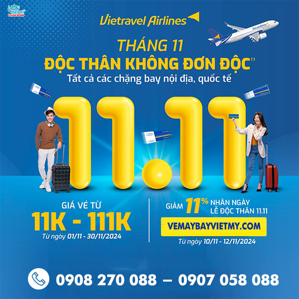 Vietravel Airlines giảm 11% nhân ngày lễ Độc thân 11.11